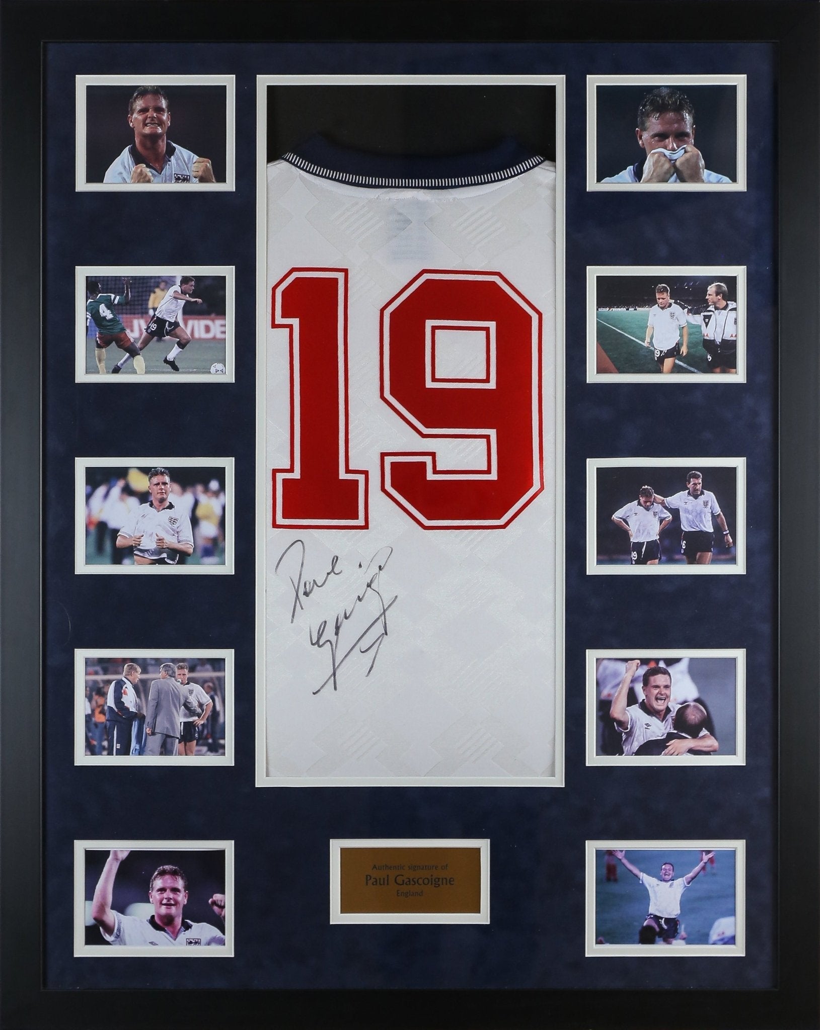 Paul Gascoigne Signed England Shirt Framed Display - Memorabilia Framers Shop